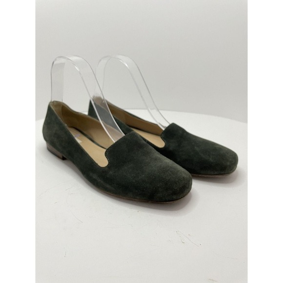 Max Mara Loafers Square Toe Suede Green Flats Women's Size 37 US 6.5 FLAW - Picture 7 of 12